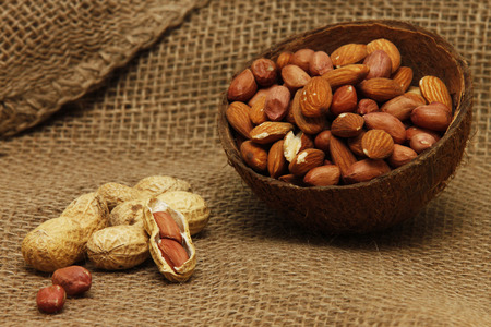 Different nuts together beautifully coiffed brown tint on sacking