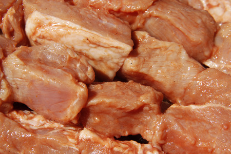 marinated meat ready for barbecue dicedの写真素材