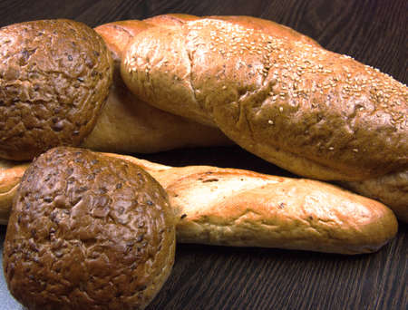 beautiful bakery products on wooden tableの写真素材