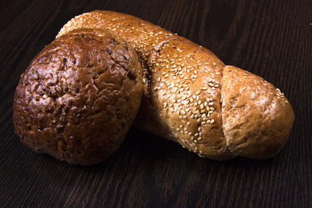 beautiful bakery products on wooden tableの写真素材