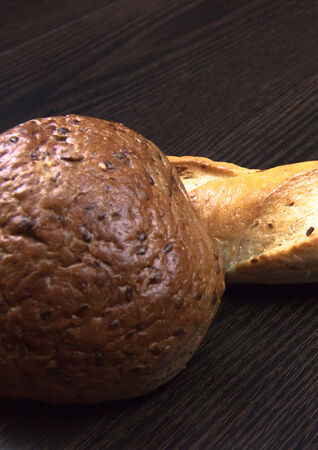 beautiful bakery products on wooden tableの写真素材