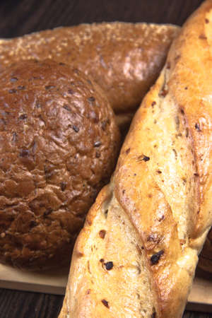 beautiful bakery products on wooden tableの写真素材