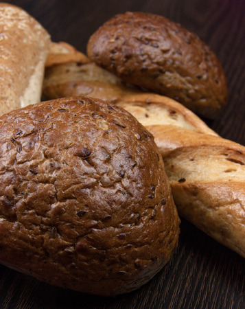 beautiful bakery products on wooden tableの写真素材