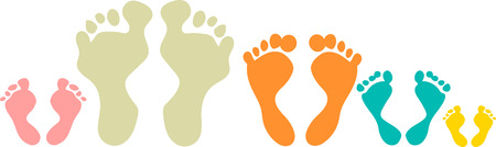 Cute and colorful family footprints seamless pattern white backgroundのイラスト素材