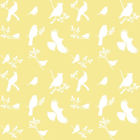 Collection of Bird Silhouettes on a yellow background.のイラスト素材