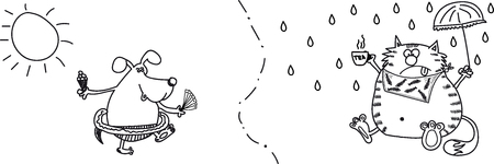 a cat and a dog across the border, the dog, the heat, the cat the rainのイラスト素材