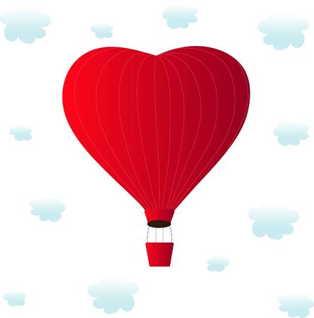 aerostats heart red flying in the clouds, vector illustrationのイラスト素材