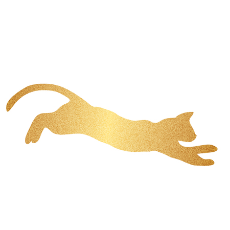 Gold cat, glitter, silhouette, isolated, vector illustration.のイラスト素材