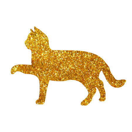 gold cat with glitter, silhouette isolated illustrationのイラスト素材
