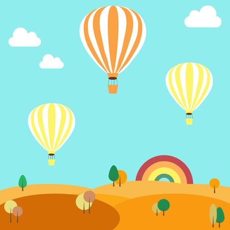 Beautiful autumn rolling landscapes with colorful hot air balloonsのイラスト素材