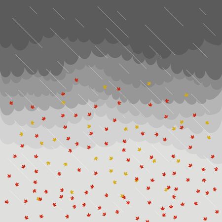 Stormy autumn sky with rain and falling leavesのイラスト素材