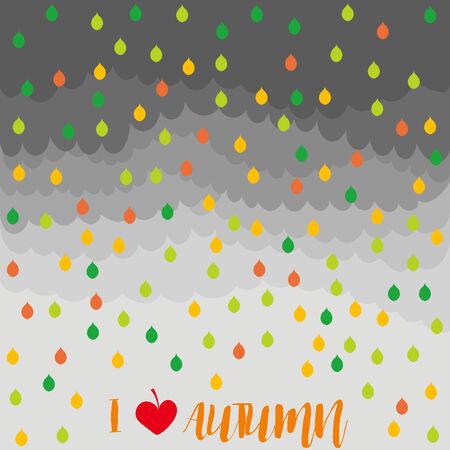 Stormy autumn sky with clouds and the falling color droplets, i love autumn, positiveのイラスト素材