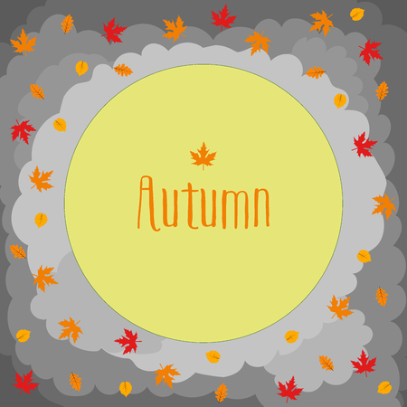 Autumn round with cute leaves, mushrooms, pumpkin and other autumnal design elements. Autumn pattern, background. Vector illustration.のイラスト素材