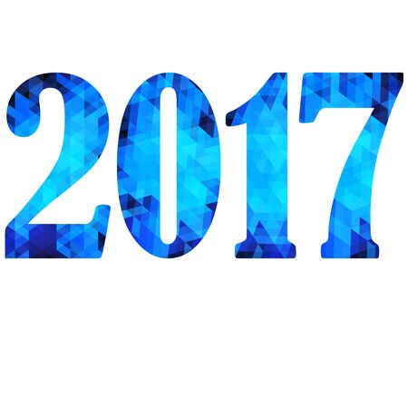 Wishes with Christmas and New Year 2017. Abstract polygonal background with text and 2017 in triangular ornament in blue colors. Vector illustrationのイラスト素材