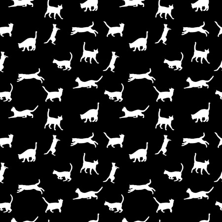 cat seamless background, vector silhouette, vector illustrationのイラスト素材