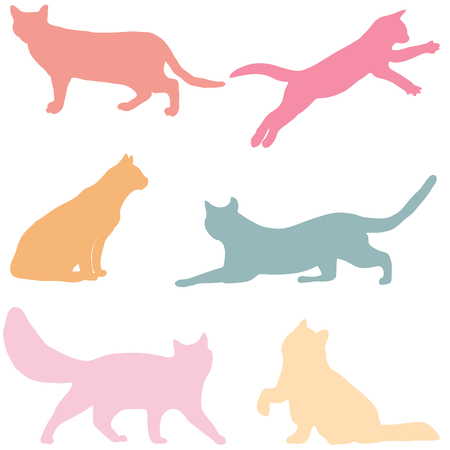 Vector collection of cat silhouettes, vector illustrationのイラスト素材