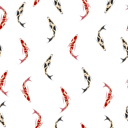 Koi carps. Seamless pattern with red and black fish.のイラスト素材