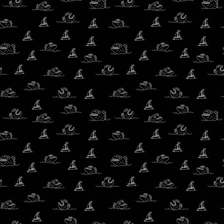Piranha seamless pattern. Many bloodthirsty marine predators. Marine vector background. Texture of Evil fish. Flock of dangerous Piranhaのイラスト素材