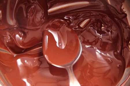 Melted chocolate balls and a stirring spoon.の写真素材