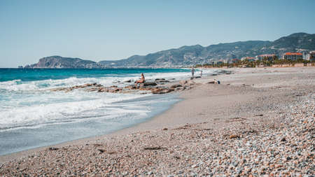 view of Alanya, sea beach in Alanya, Turkeyの写真素材