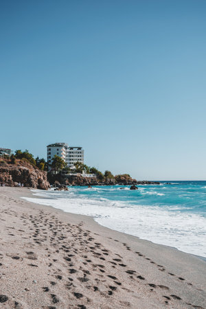view of Alanya, sea beach in Alanya, Turkeyの写真素材