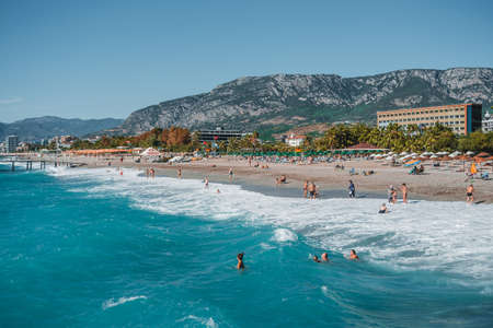 view of Alanya, sea beach in Alanya, Turkeyの写真素材