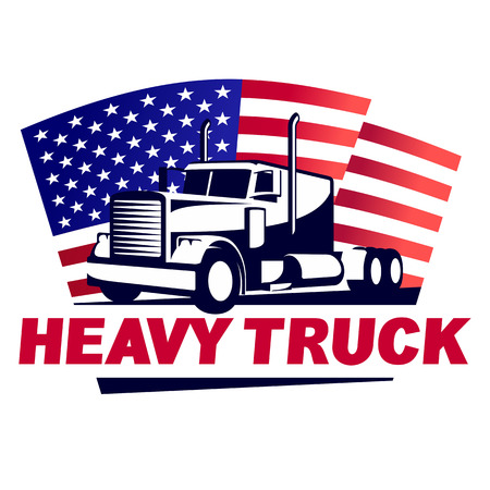 Heavy Truck with American Flag Vector Illustration Emblemのイラスト素材