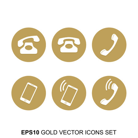 Gold Vector Phone Icons Set. Golden web icons collection item. Icon symbo vector illustrationのイラスト素材
