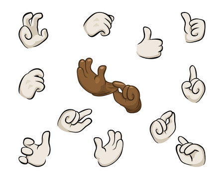 Cartoon hands set. Vector clip art illustration. Wear brown leather gloves. Each on a separate layer.のイラスト素材