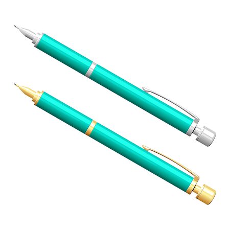 Silver and gold pencils set realistic pen Vector Pencil Illustration.のイラスト素材