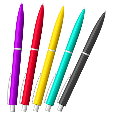 Ballpoint silver pens set realistic pen vector illustration.のイラスト素材