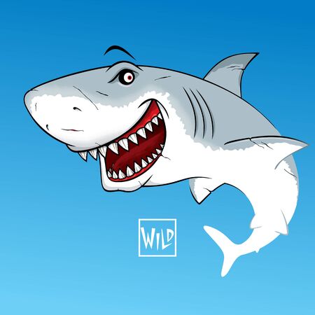 Shark with open mouth. Wild calligraphy signのイラスト素材