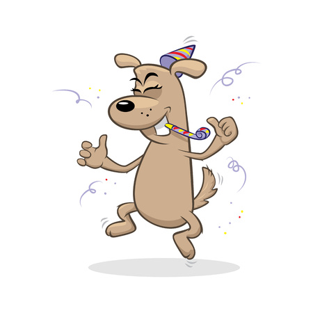 Card of a party. Dog in a Party Hat with a funny party whistle blowing. Vector illustrationのイラスト素材