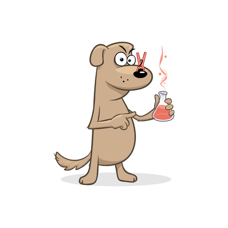 Scientific chemist funny dog with chemical flask and pin clothes vector illustrationのイラスト素材