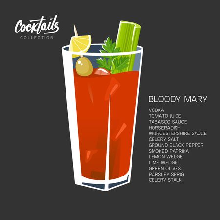 Bloody Mary Cocktail black red tomato vector illustrationのイラスト素材