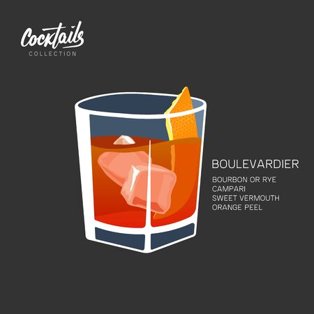 Boulevardier cocktail recipe classic drink bourbon vector illustrationのイラスト素材