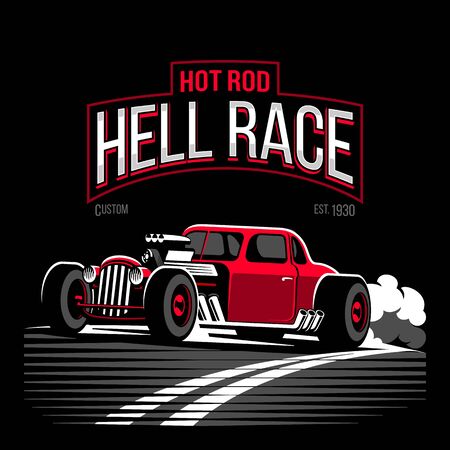 Vintage red hot rod custom car vector illustrationのイラスト素材