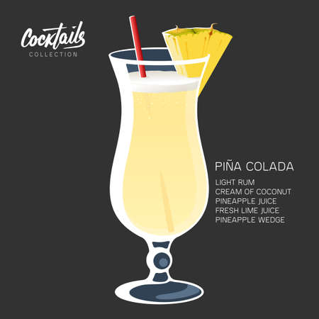 Pina Colada cocktail drink glass straw pineapple illustrationのイラスト素材