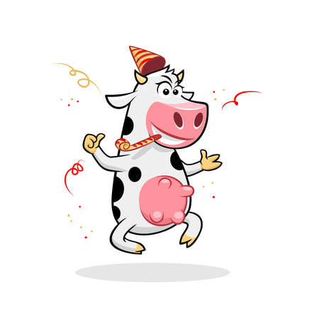 Celebrating funny jumping cow thumb up vector illustrationのイラスト素材