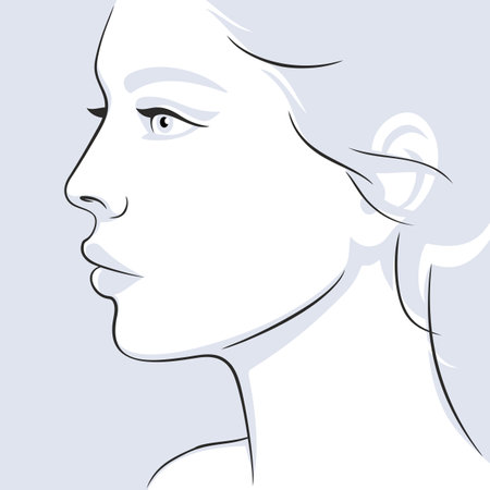 Hand drawn graphic profile woman portrait, beauty female face in minimal line style drawing vector illustrationのイラスト素材