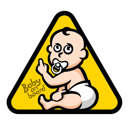 Yellow sign with inscription baby on board. Baby with pacifier nipple vector illustrationのイラスト素材