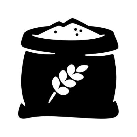Sack of flour ears of wheat flat icon. Open bagful vector illustrationのイラスト素材