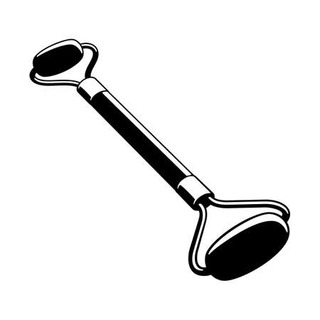 Massage roller for the face with two heads of jade stone. Health care black concept icon sign vector illustrationのイラスト素材