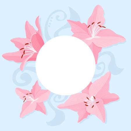 Flower background with pink beautiful lilies. Lilly vector illustrationのイラスト素材