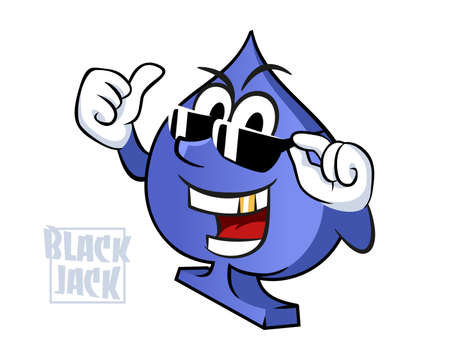 Ace of Spades character with glasses playing card game symbol. Blackjack sign vector illustrationのイラスト素材