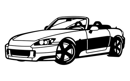 Retro iconic Japanese drifting cabriolet car vector illustration. Ready for metal cuttingのイラスト素材