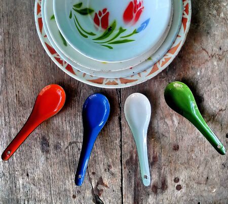 Beautiful retro home enamel warevintage kitchenwareの写真素材
