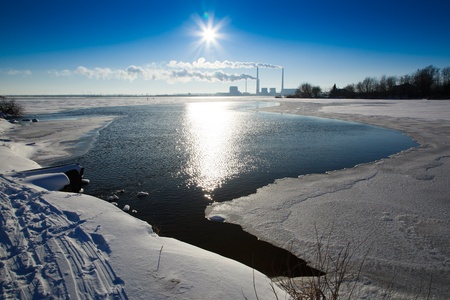 Beautiful winter landscape with white snow and the blue sky.の写真素材
