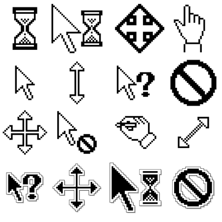 All icons, including shadows, consist of separated simple squares (as pixels).のイラスト素材