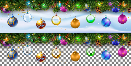 Christmas decoration border with firtree branches an transparencyのイラスト素材
